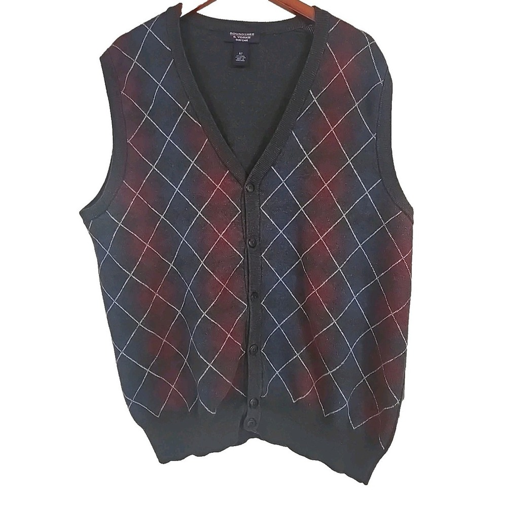 Roundtree & Yorke Sweater Vest Mens XLT Argyle Blue Gray Cotton Wool‎ Blend Tall